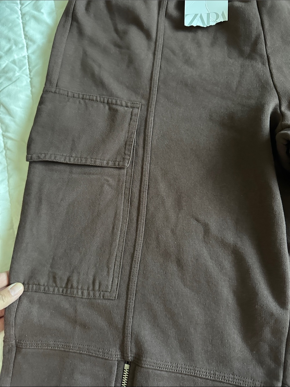 Zara Brown Women's Cargo Pants with Hem Zippers - Picture 4 of 6